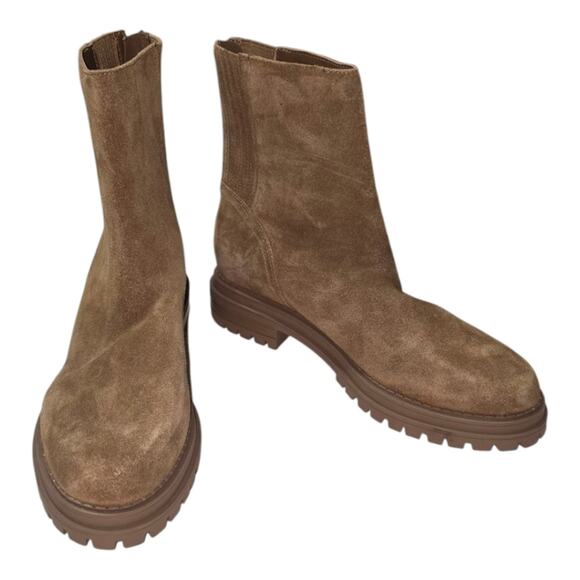 Calvin Klein Tan Suede Leather Lug Sole Zipper Boots Size 10 New - Picture 1 of 9